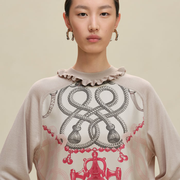Beige Avoine "Palefroi Remix" Long-sleeve Twillaine Sweater