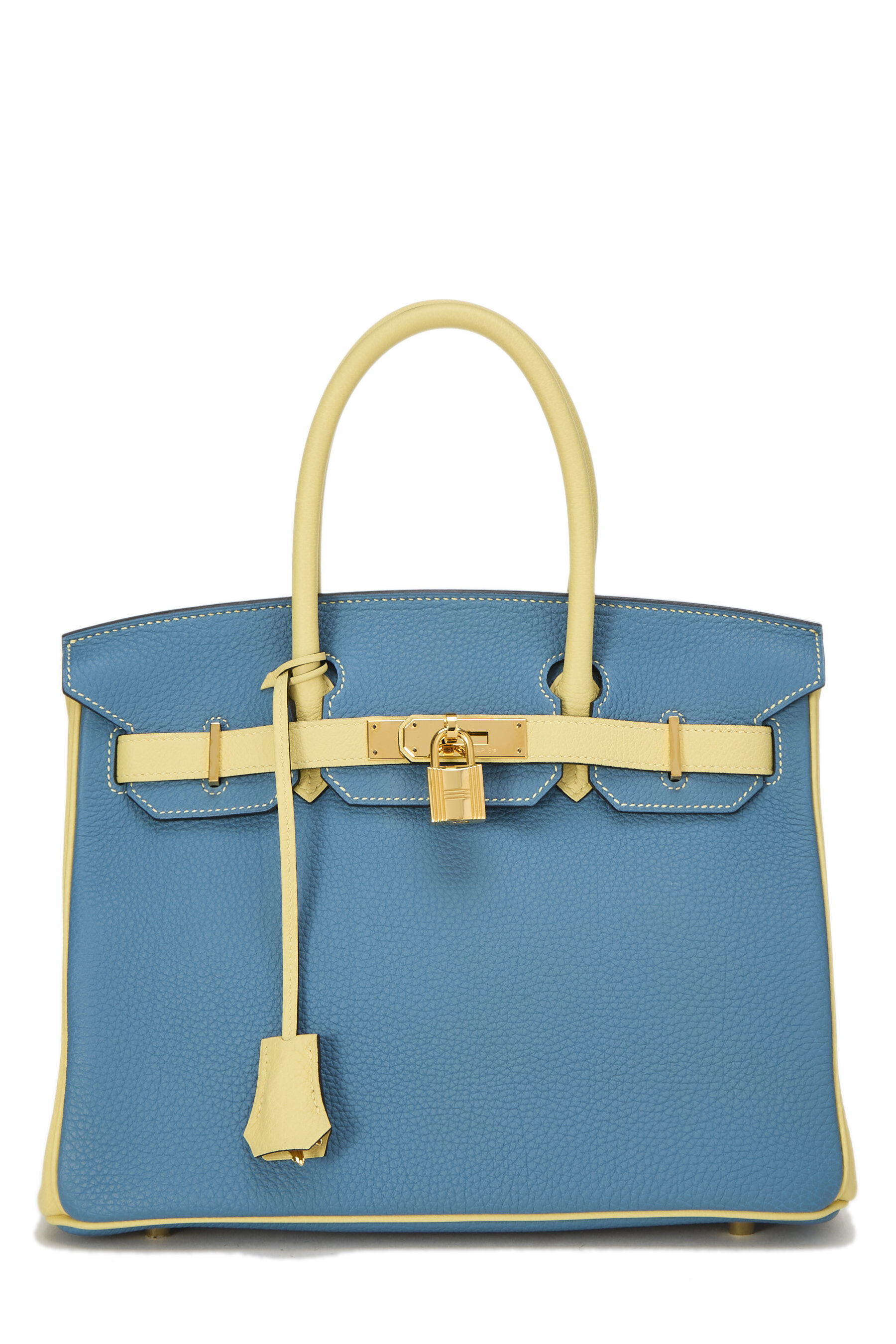 Hermes Soufre & Blue Jean Togo Birkin 30 Horseshoe SPO
