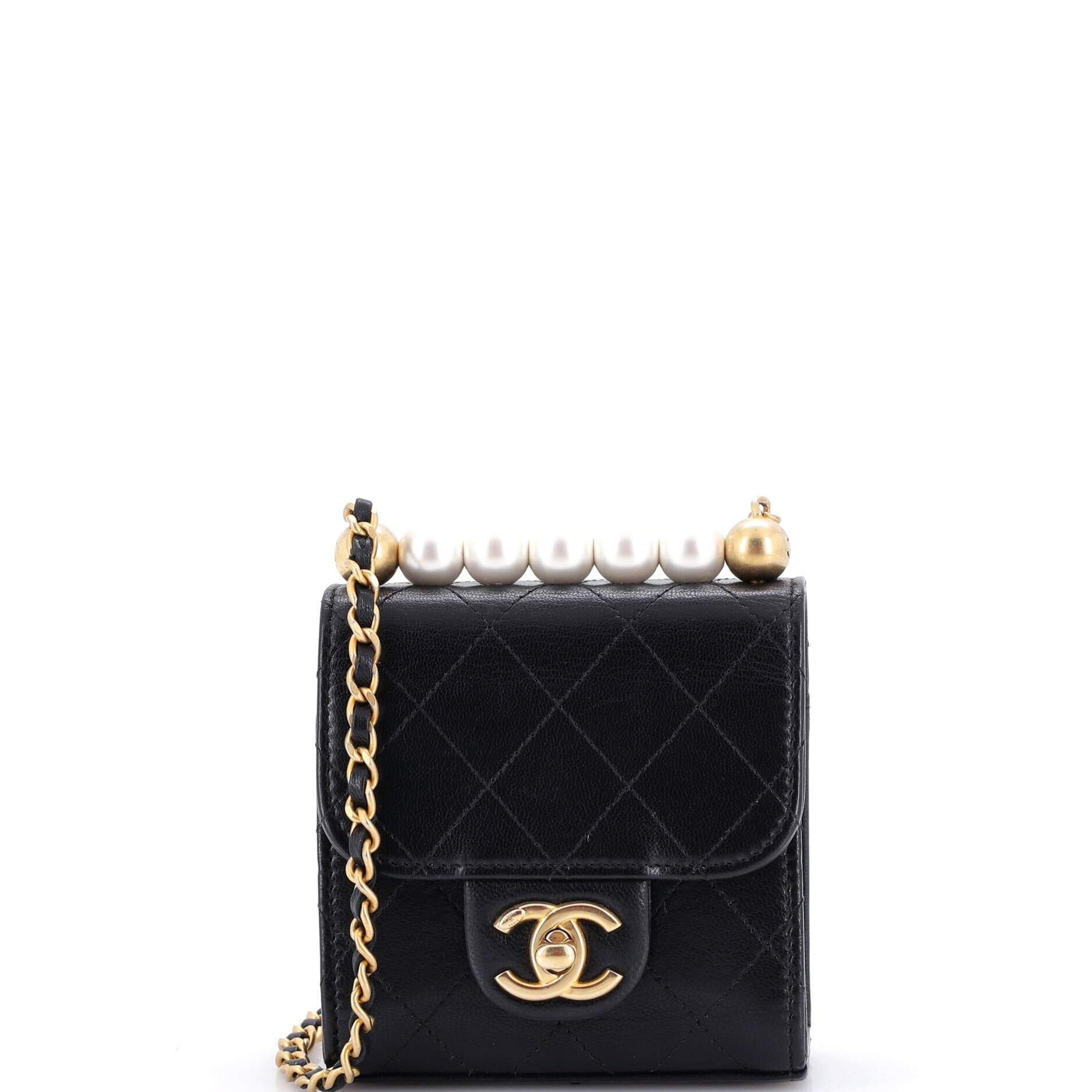 Chanel Chic Pearls Flap Clutch with Chain Quilted Goatskin Mini