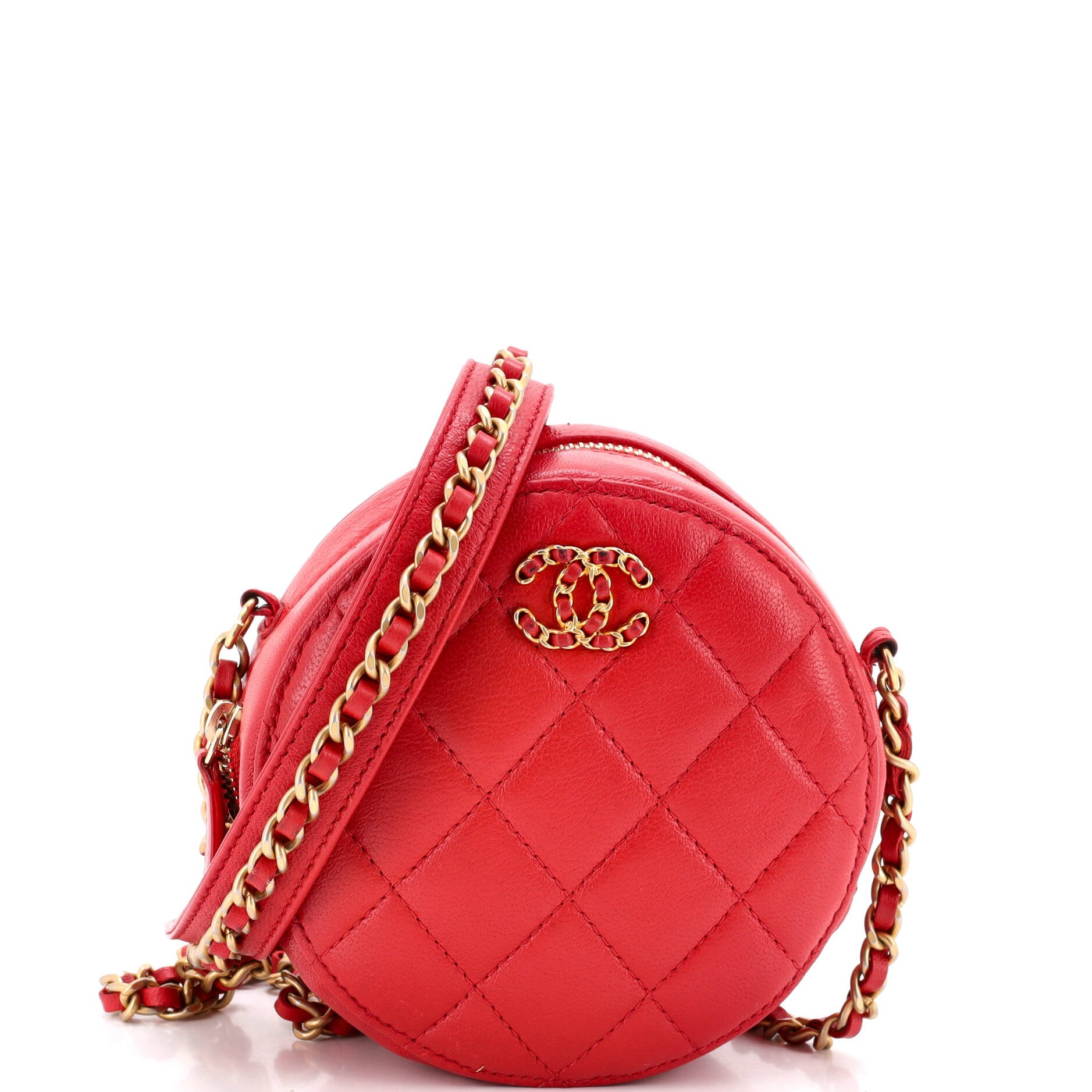Chain Infinity Round Clutch with Chain Quilted Lambskin