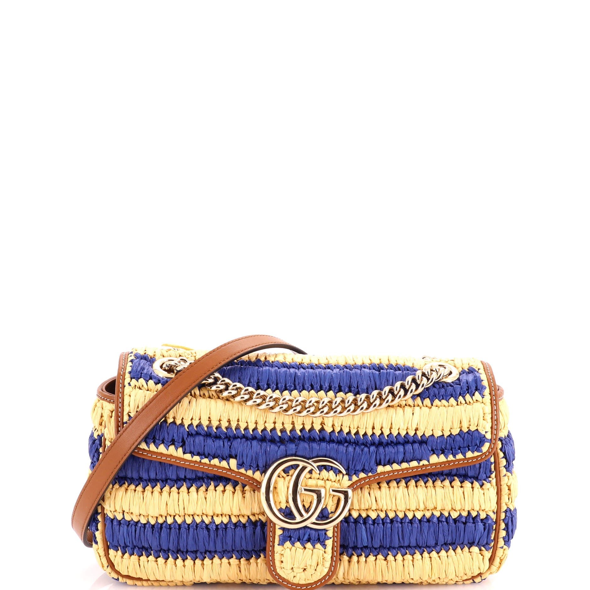 GG Marmont Flap Bag Woven Raffia Small