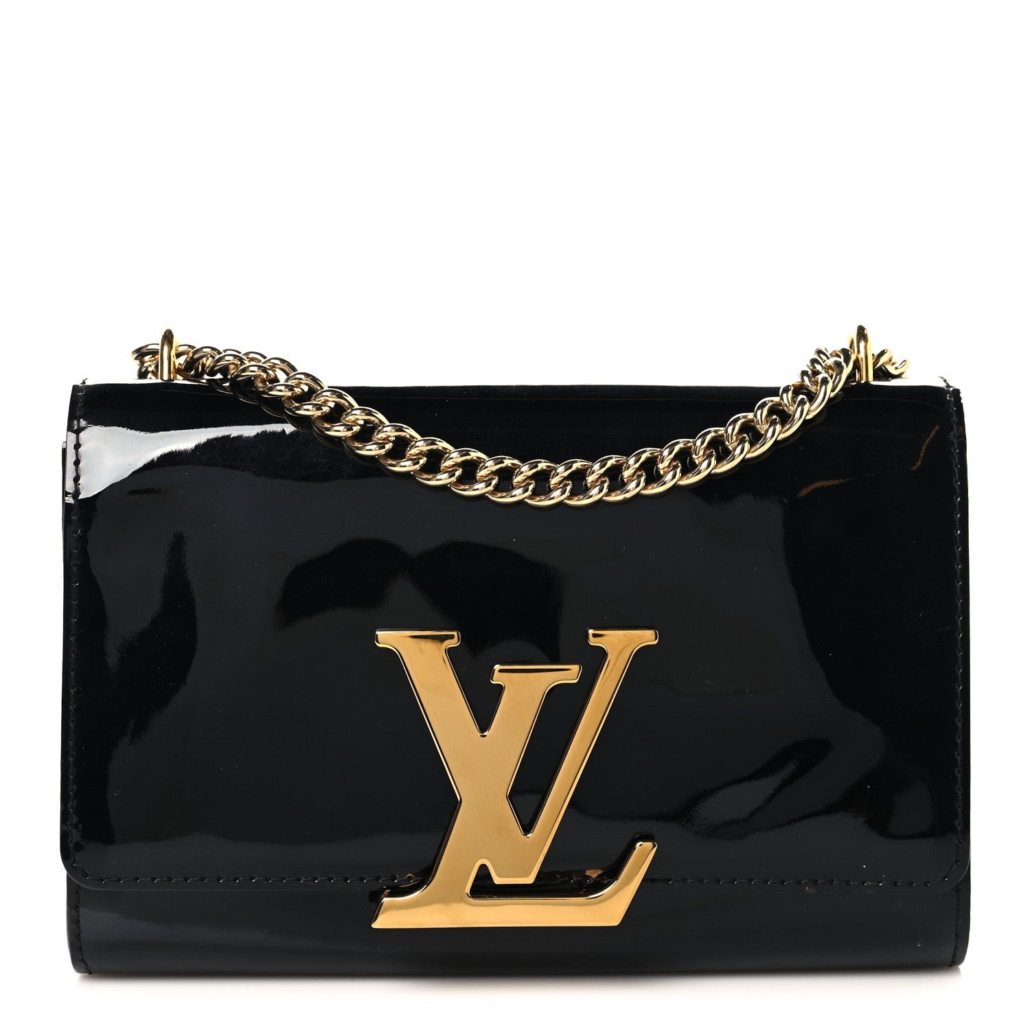 Louis Vuitton Patent Louise PM Chain Clutch Black