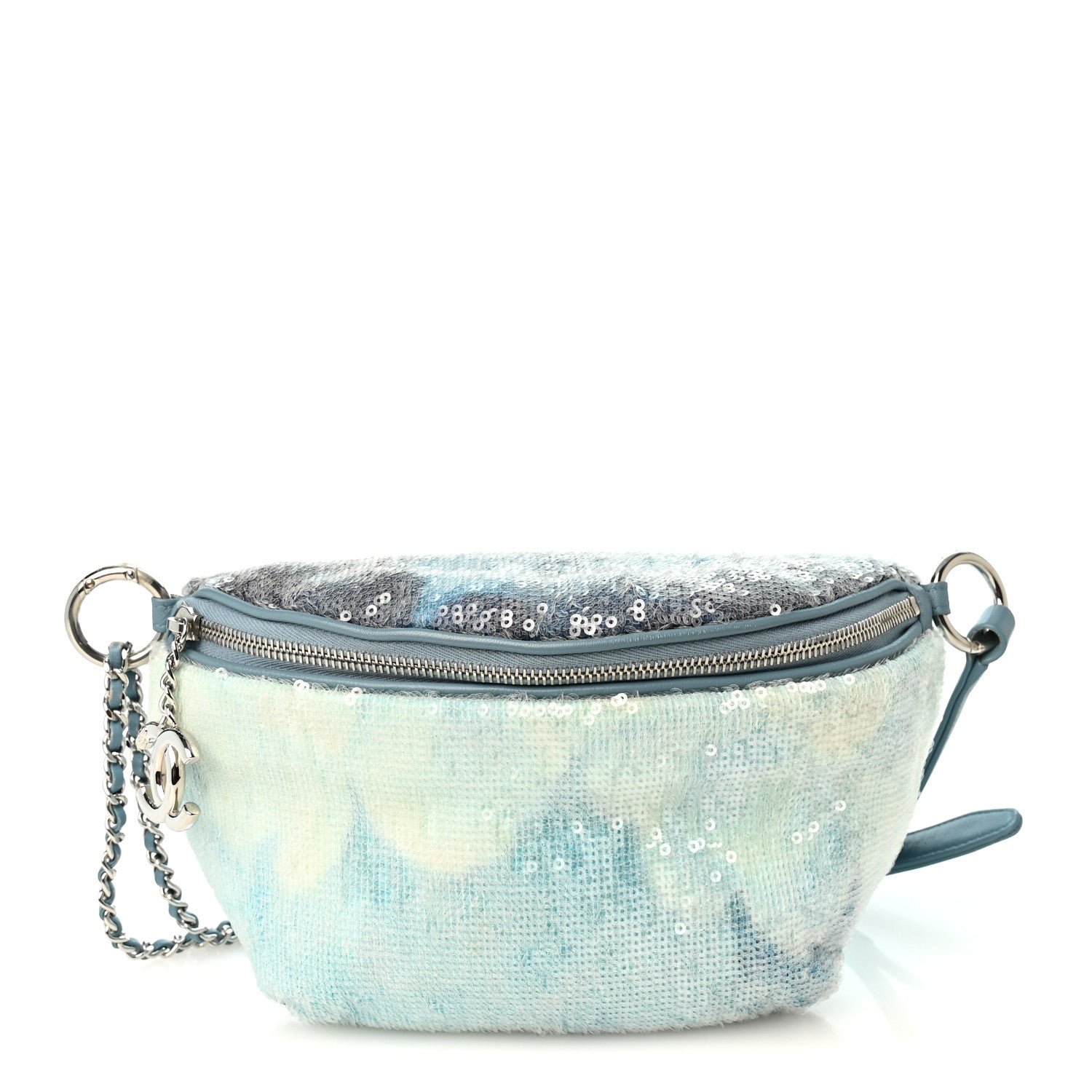Chanel Sequin Waterfall Waist Bag Fanny Pack Light Blue