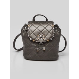 Chanel Dark Silver Quilted Leather Bubble Mini Backpack Bag