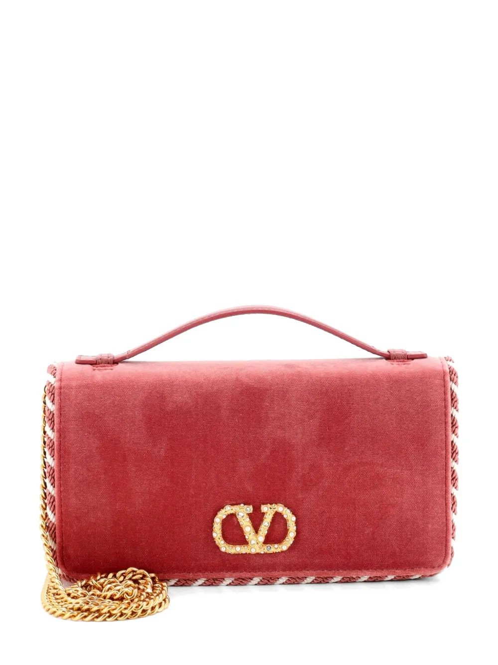 VLogo Signature Wallet on Chain Velvet with Embellished Hardware crossbody bag