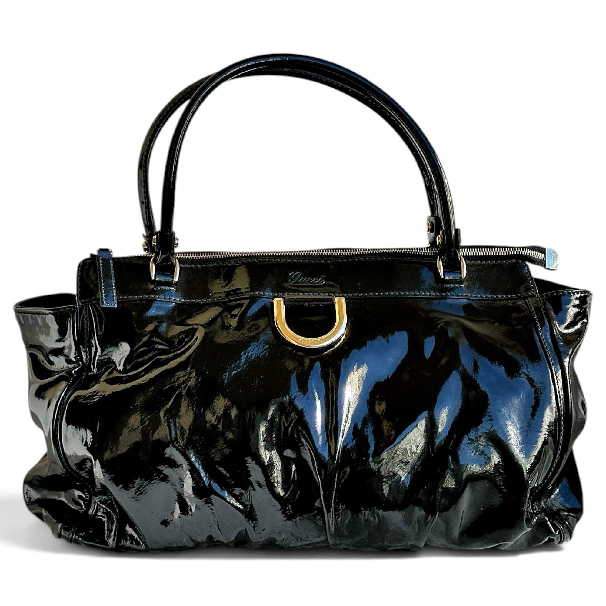 D-Ring patent leather handbag