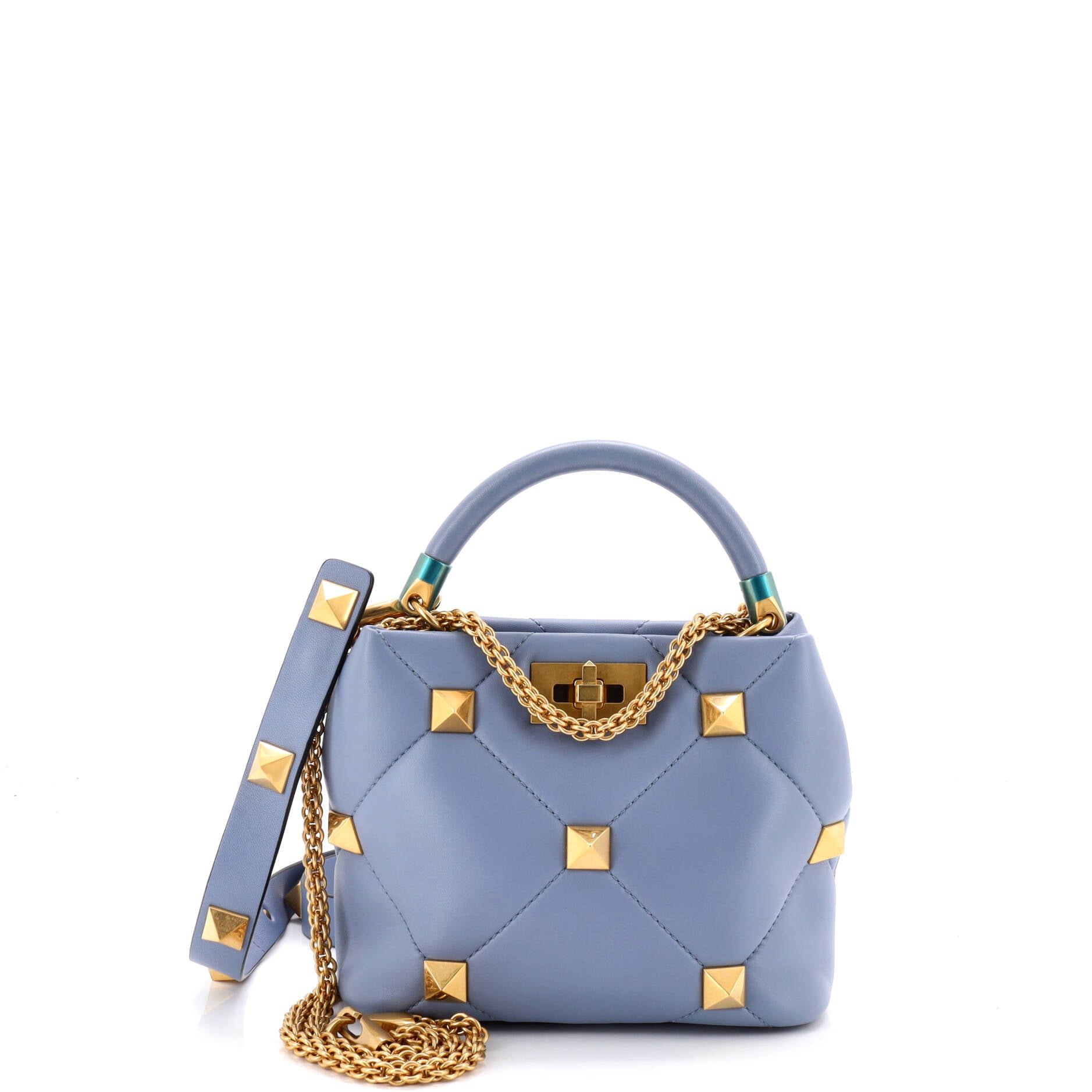 Roman Stud Top Handle Bag Quilted Leather Small