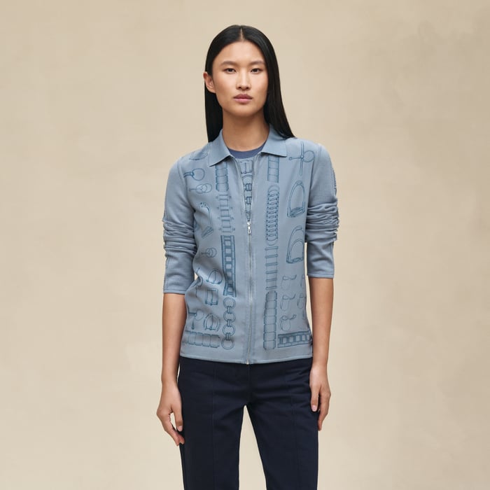 Bleu Adriatique "Cahier Du Colporteur" Zipped Twillaine Cardigan