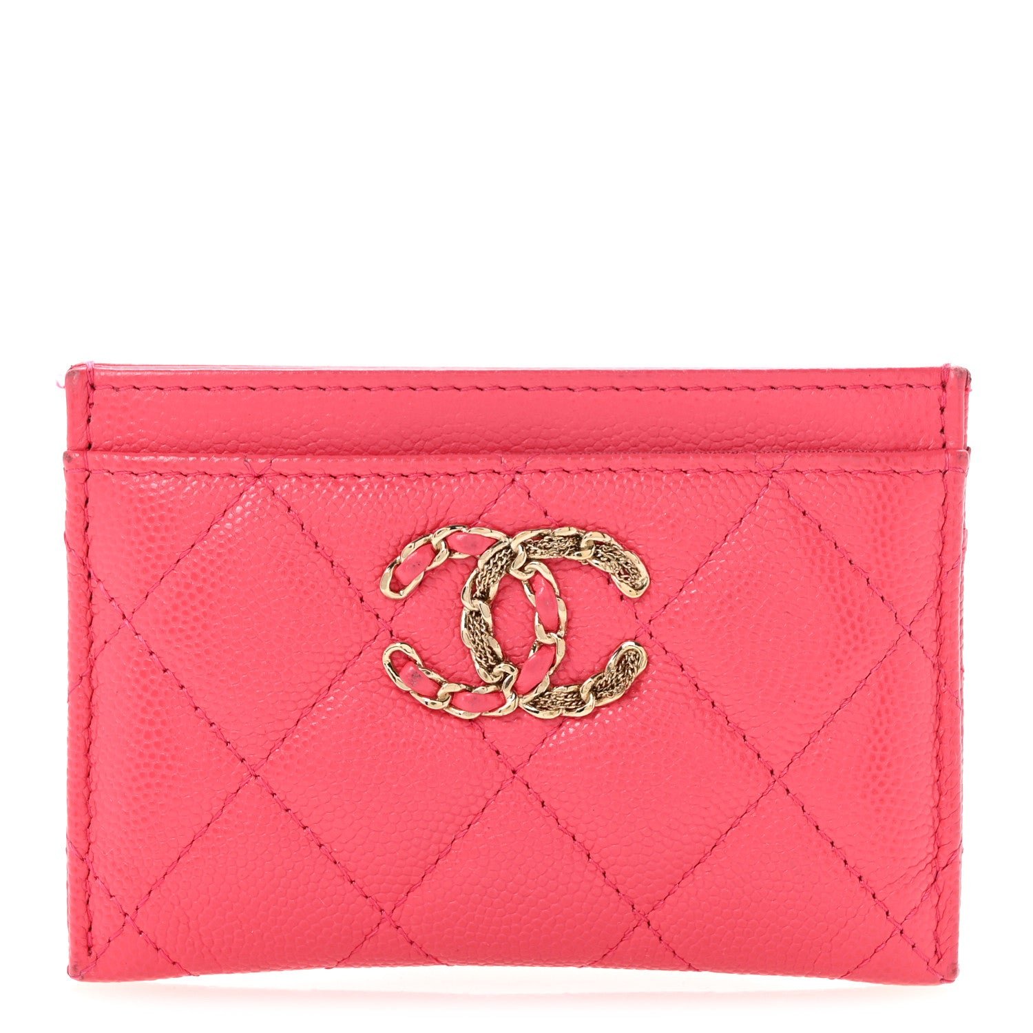 Chanel Caviar Quilted Chain CC Card Holder Dark Pink