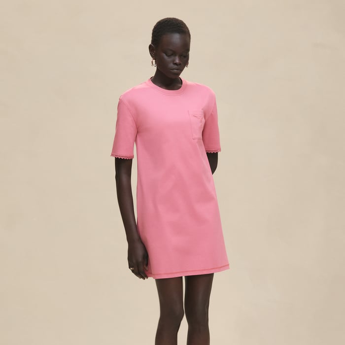 Rose Sorbet Embroidered Pocket Flared Dress
