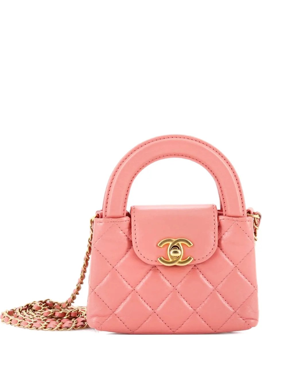 Kelly Top Handle Shopping Bag Quilted Shiny Aged Calfskin Nano crossbody bag