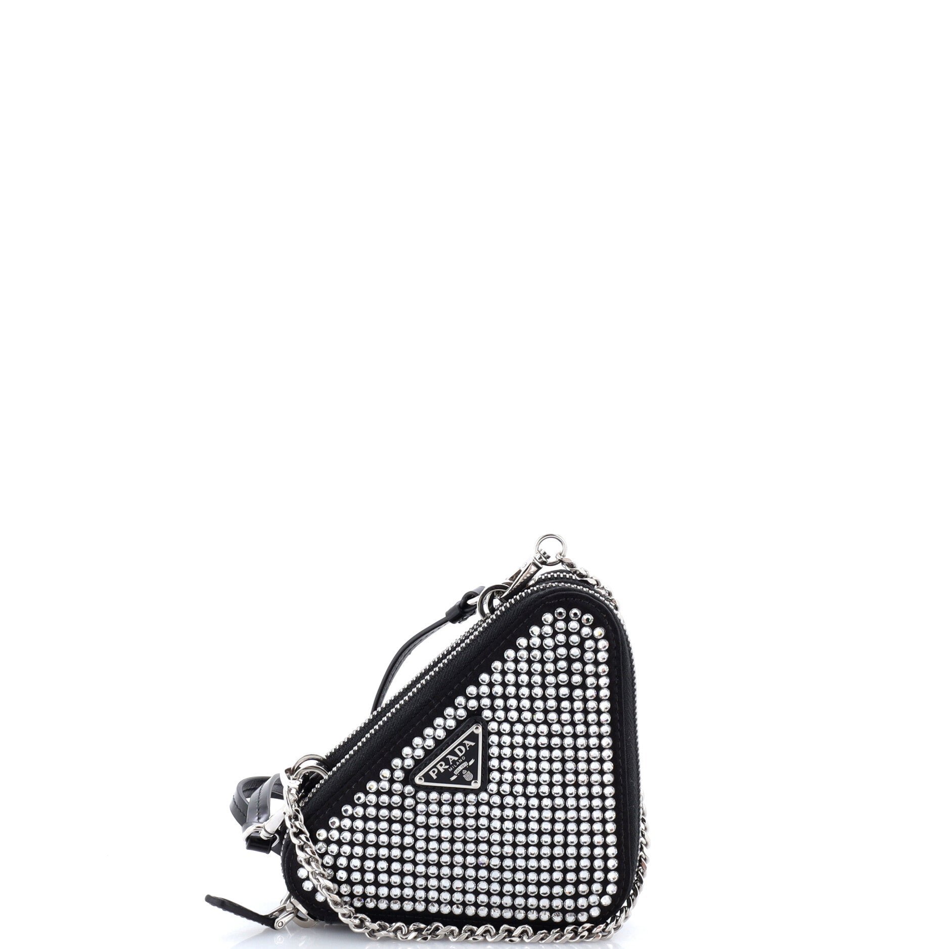 Triangle Double Pouch Crossbody Crystal Embellished Satin Mini