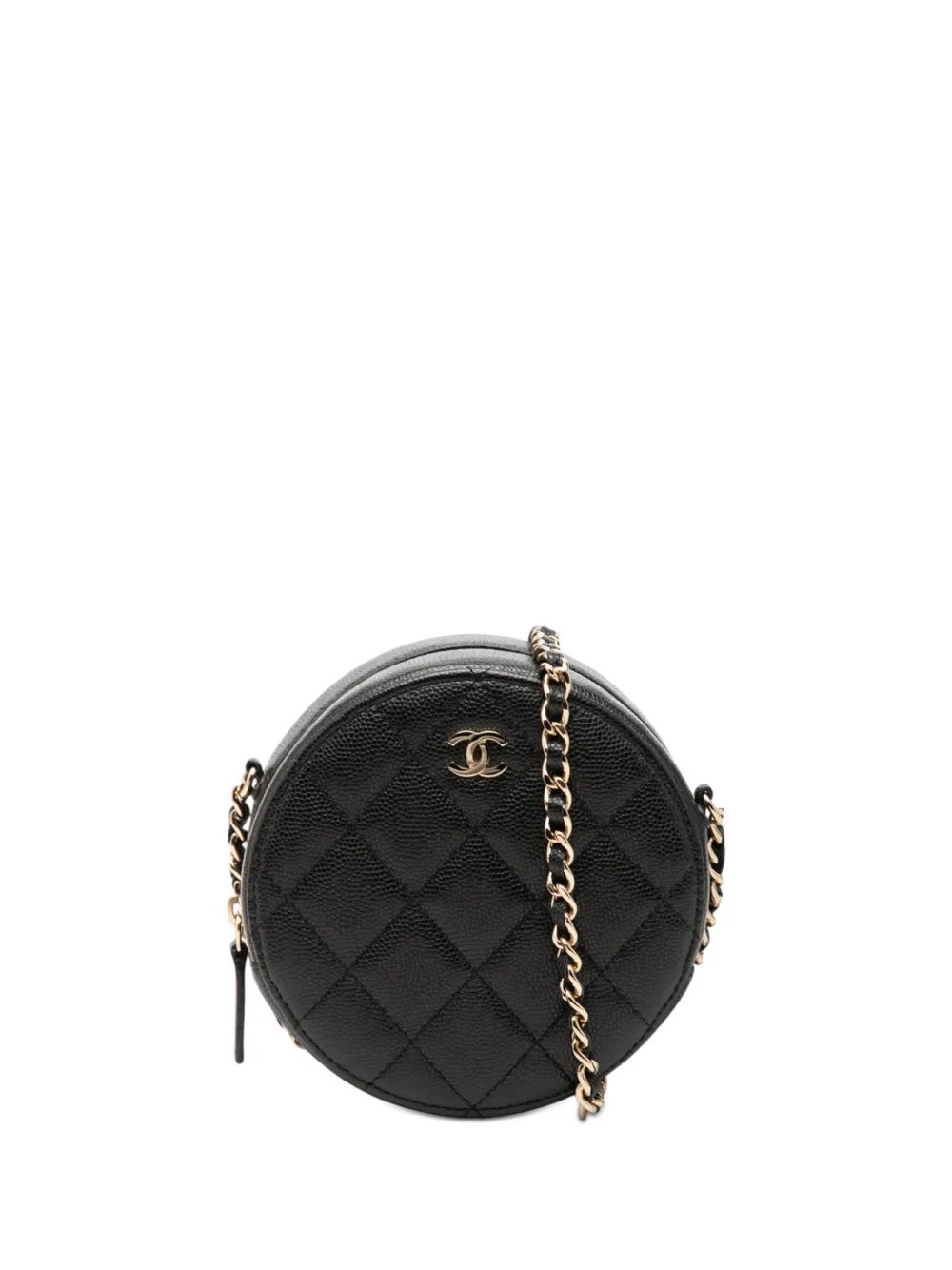 2019 CC Quilted Caviar Round Clutch With Chain crossbody bag