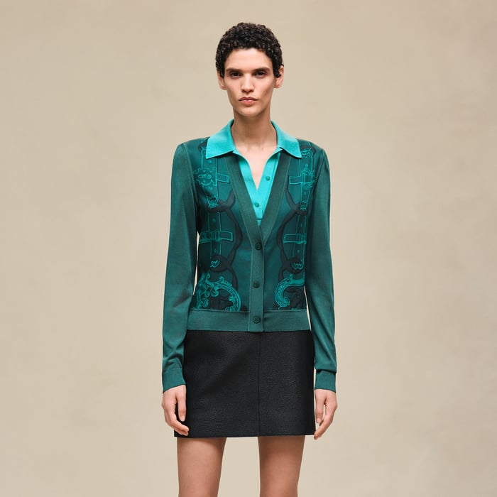 Vert Pin "Ferronnerie Remix" Long-sleeve Twillaine Cardigan