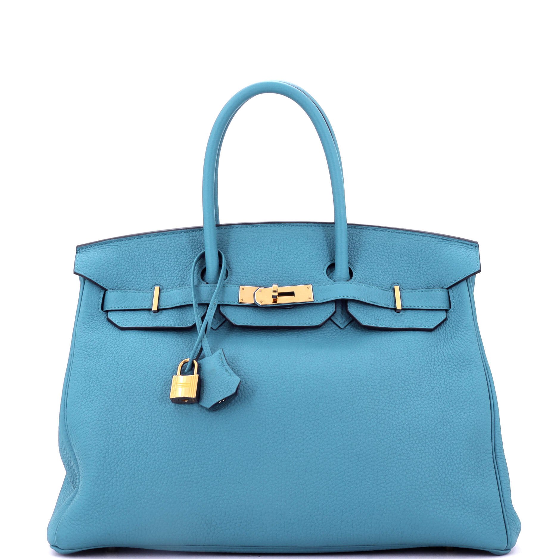 Hermes Birkin Handbag Turquoise Togo with Gold Hardware 35
