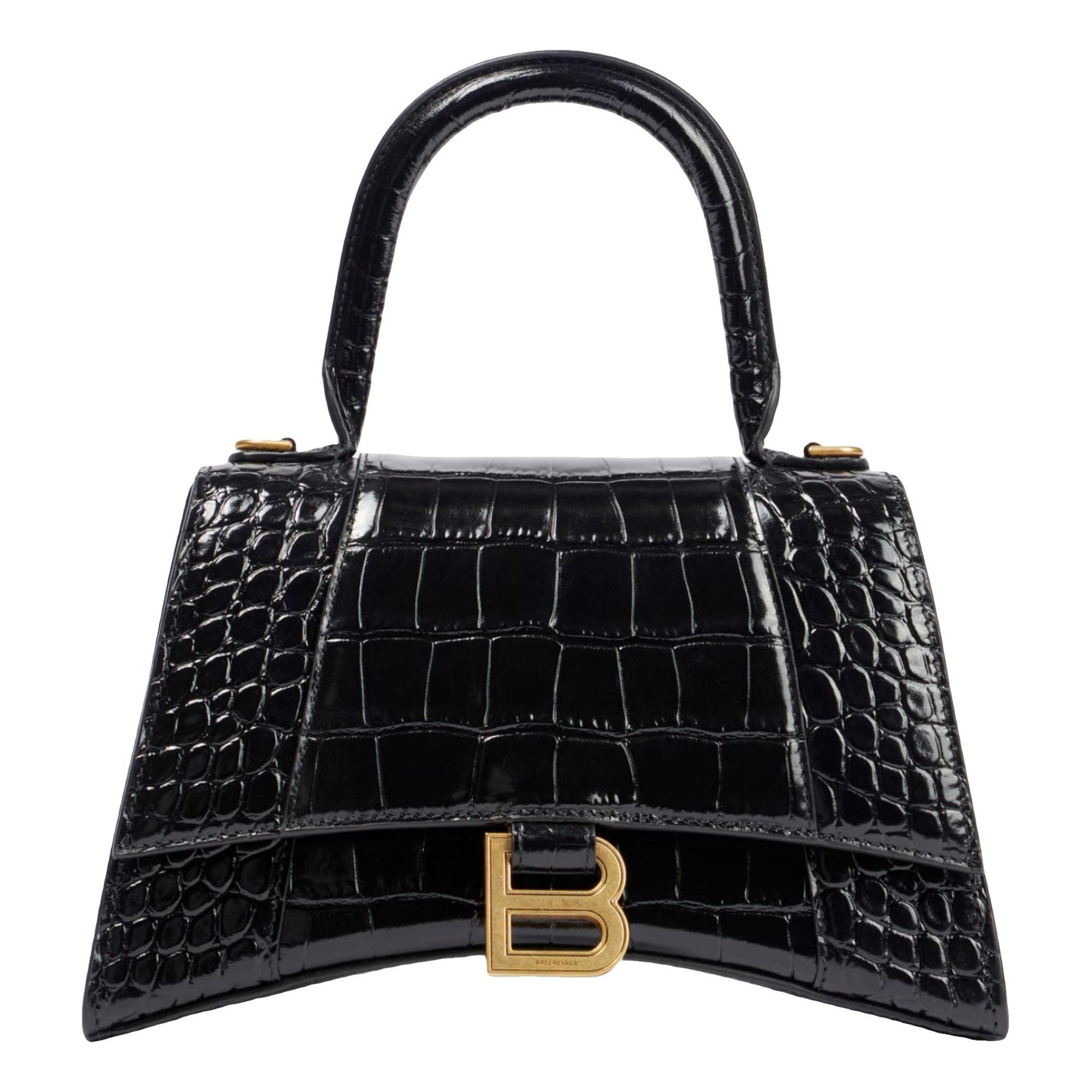 Hourglass patent leather handbag