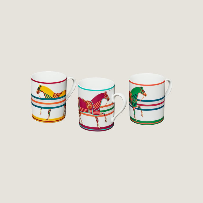 Sans Coloris Cheval a La Couverture Set Of 3 Mugs