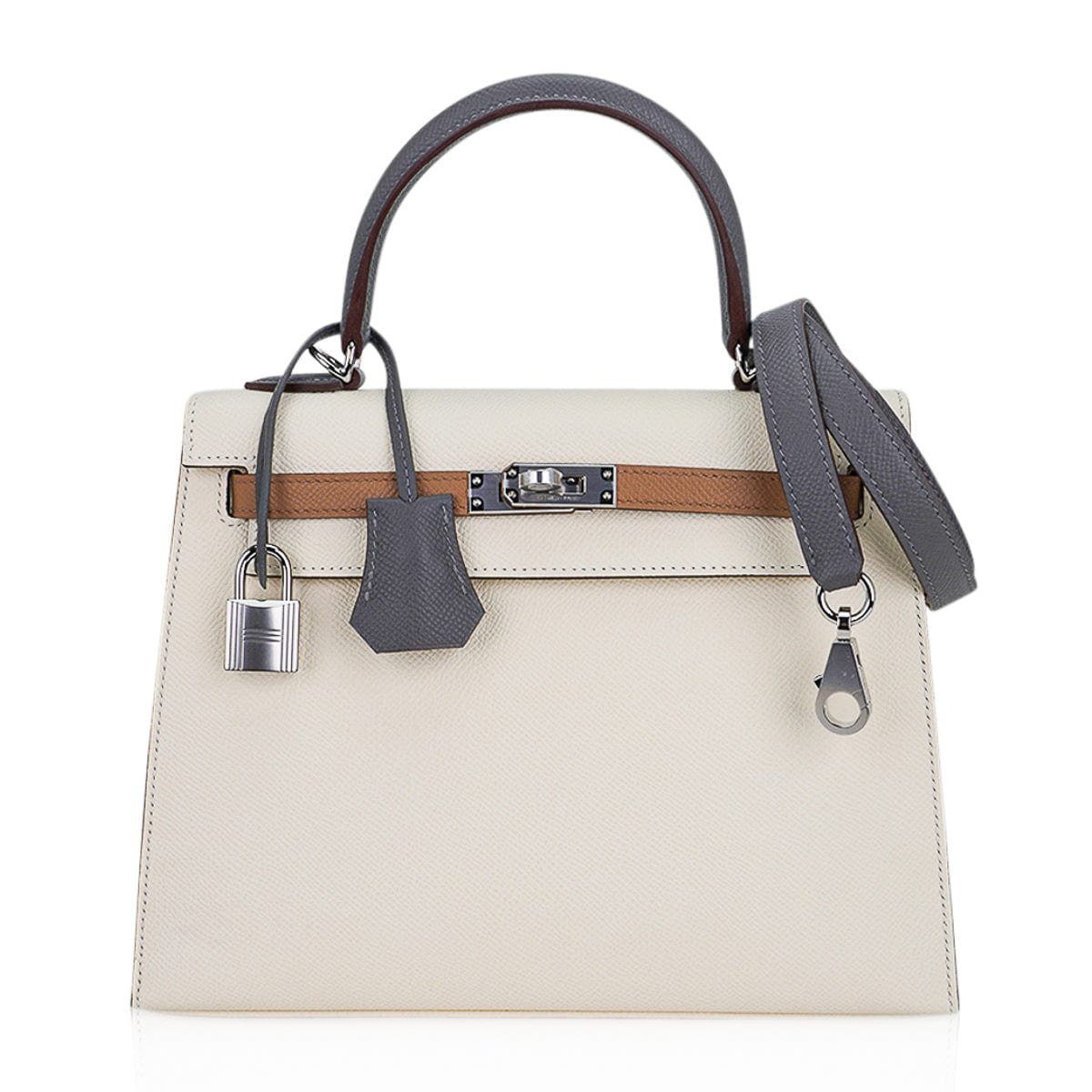 Hermes Hermes Kelly Sellier 25 Bag Nata Chai & Gris Meyer Epsom Leather with Palladium Hardware