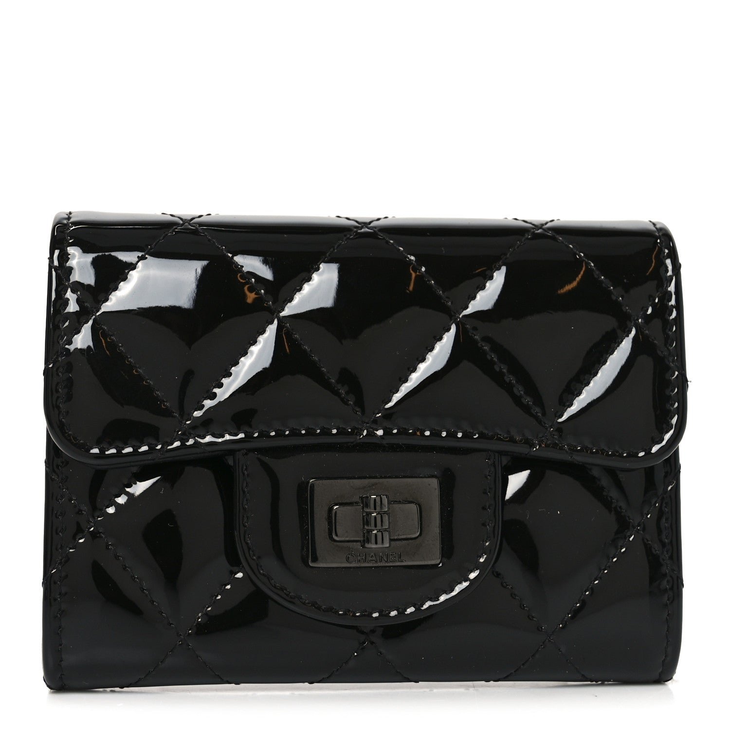 Chanel Patent Quilted Reissue Flap Card Holder Wallet So Black
