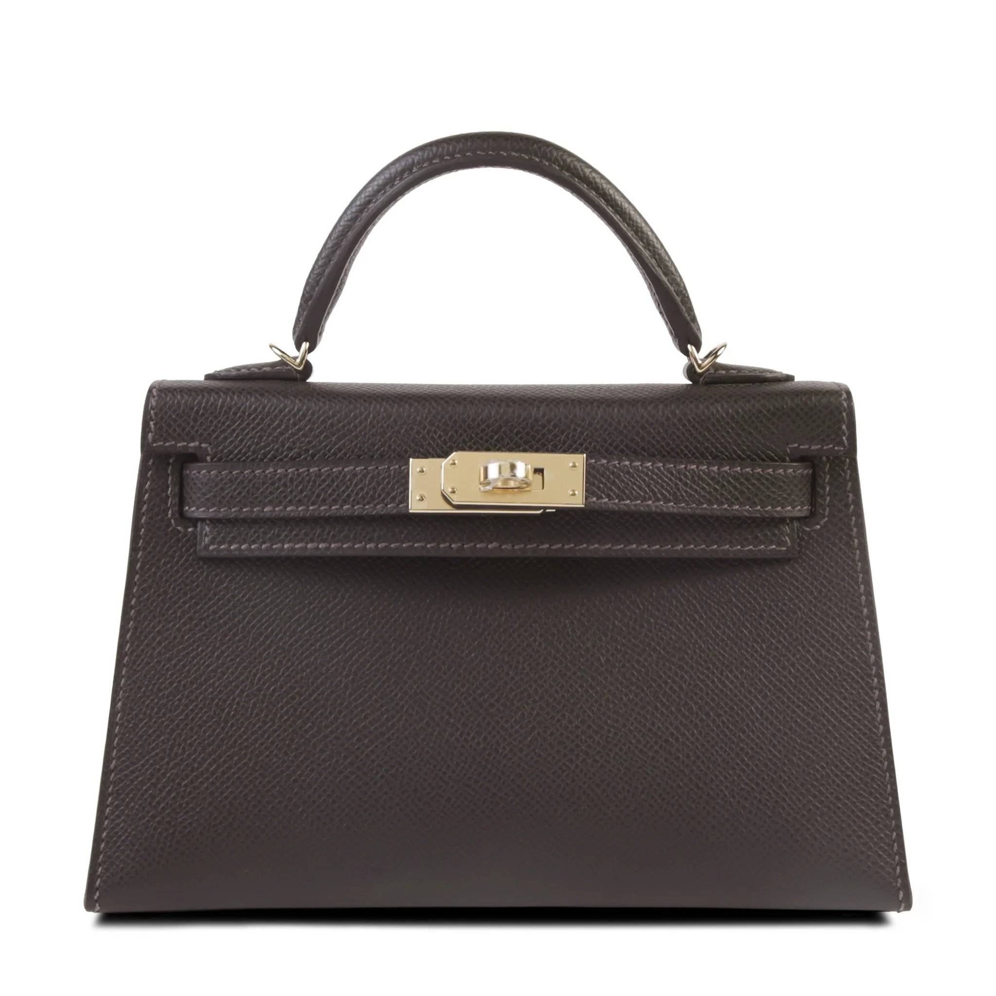 Brand New ( Rank N ) HERMÈS Mini Kelly II Bai Brun（T3） Epsom Permabrass hardware G (2026)
