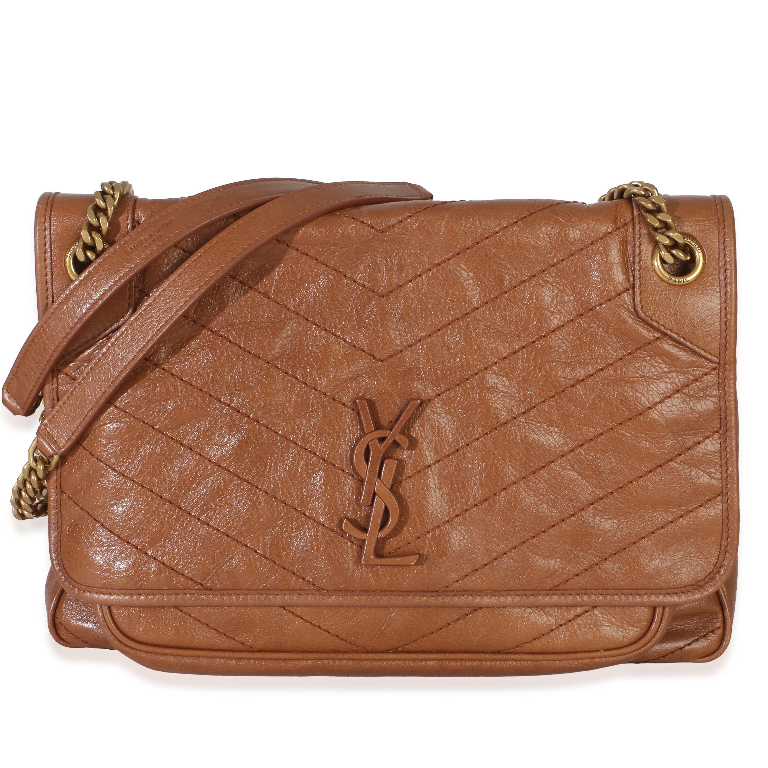 Caramel Crinkled Calfskin Matelasse Medium Niki Chain Satchel