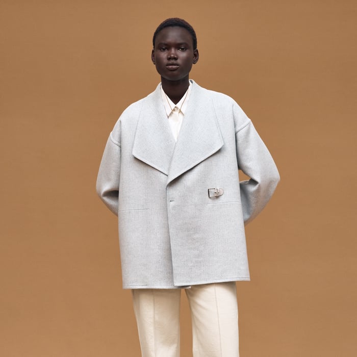 Bleu Cashmere Coat With Shawl Collar