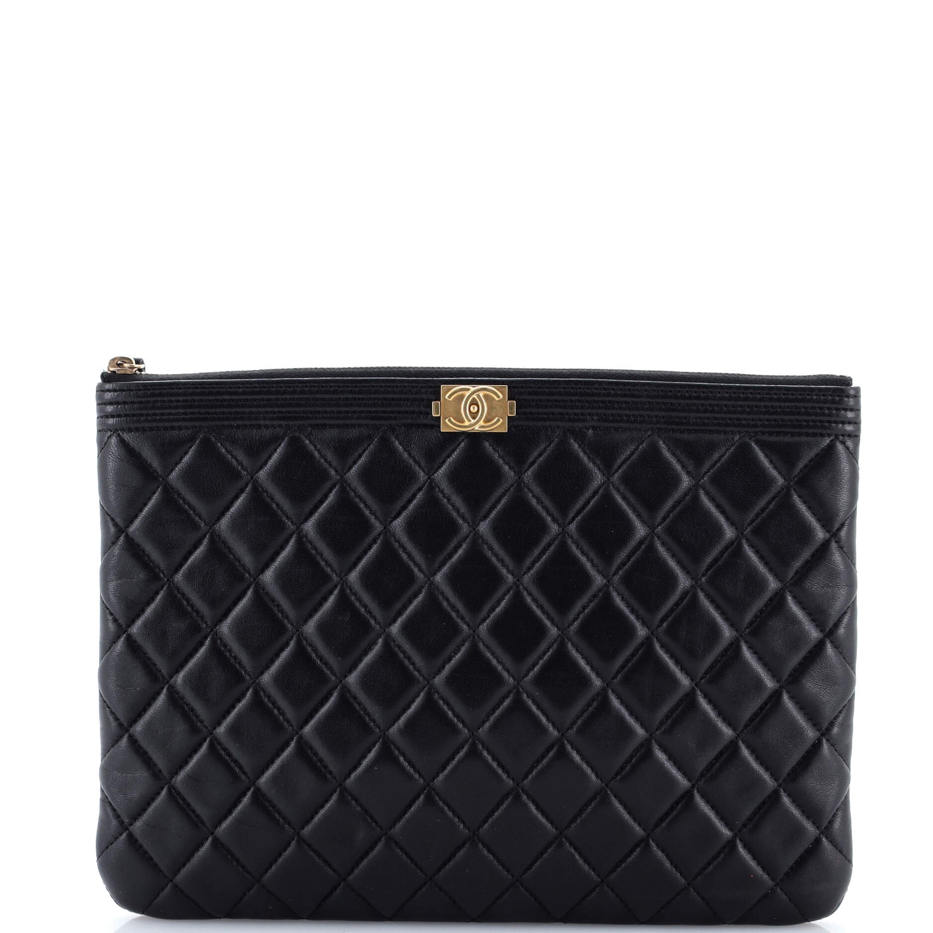 Chanel Boy O Case Clutch Quilted Lambskin Medium
