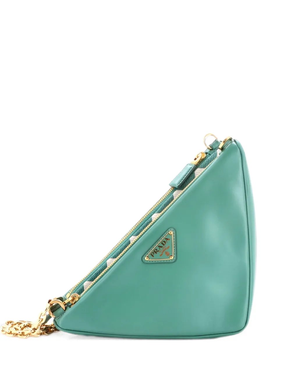 Double Symbole Triangle Bag Leather and Jacquard Mini shoulder bag