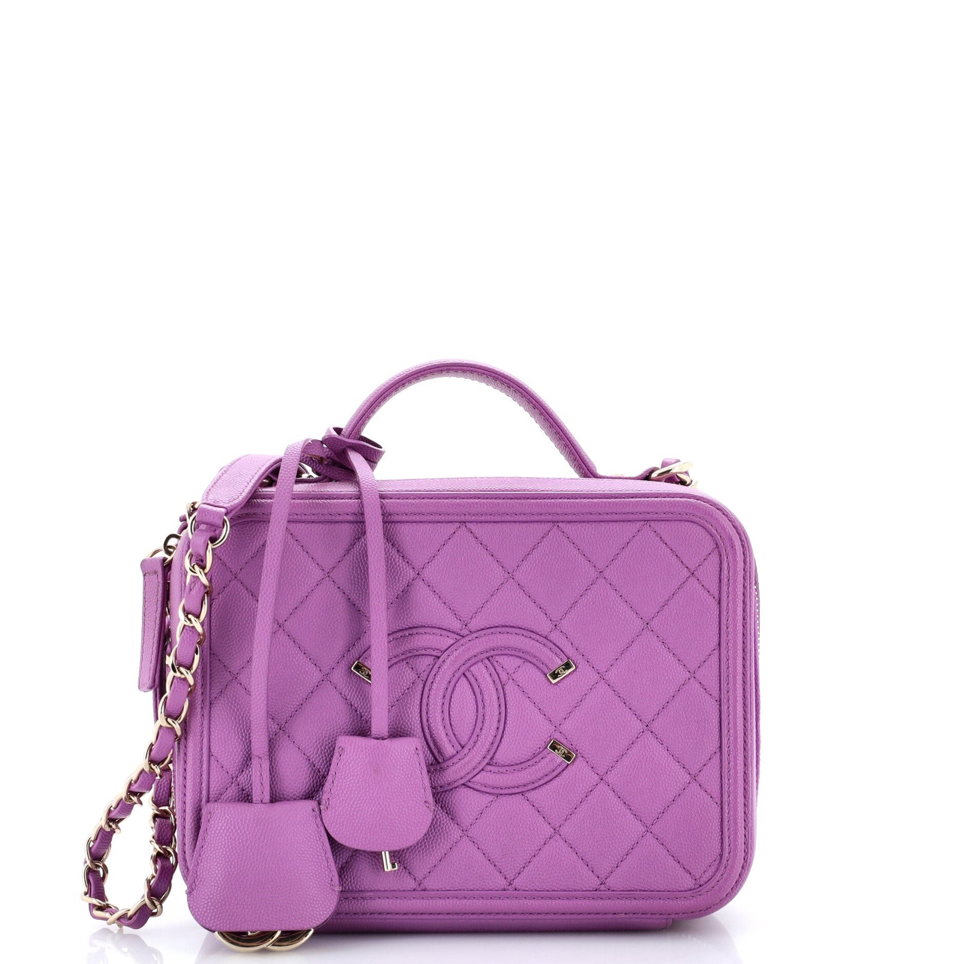 Filigree Vanity Case Quilted Caviar Medium