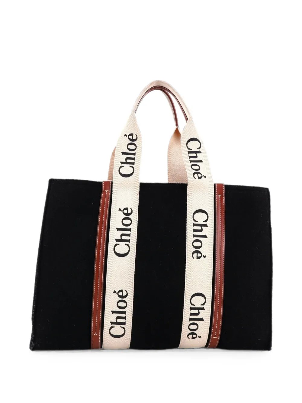Woody Recycled Felt with Leather and Canvas Large tote bag