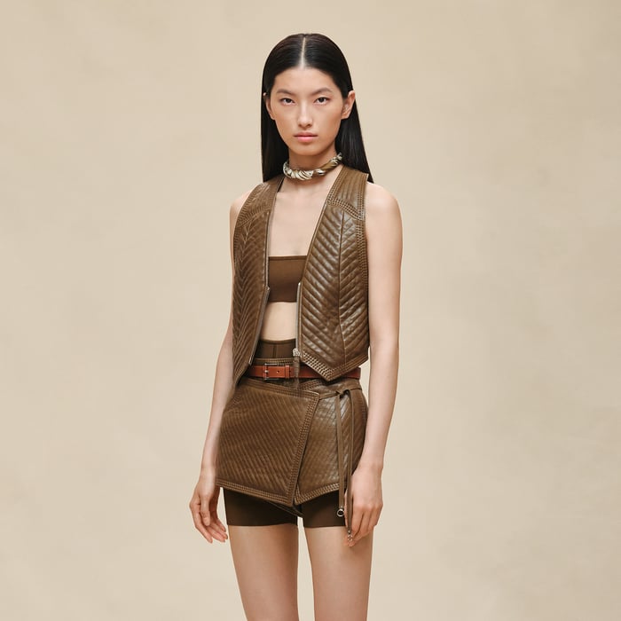 Marron Muschio Quilted Cargo Vest