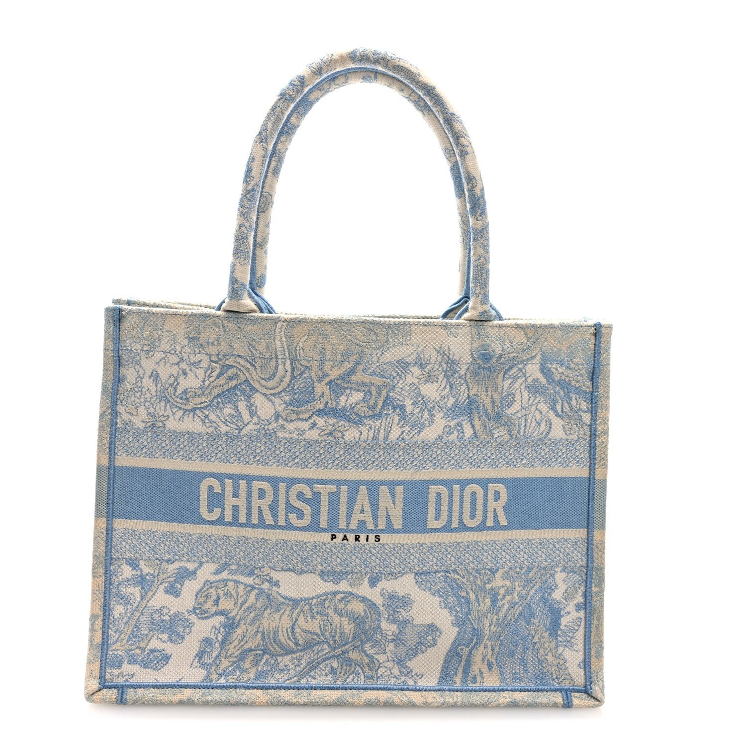 Christian Dior Canvas Embroidered Medium Dioriviera Toile De Jouy Book Tote Light Blue