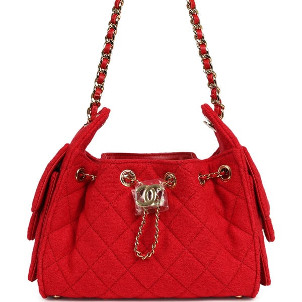 Chanel Mini 25 Hobo Bag Red Wool Felt Gold Hardware