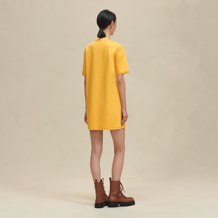 Jaune Mimosa Embroidered Pocket Flared Dress