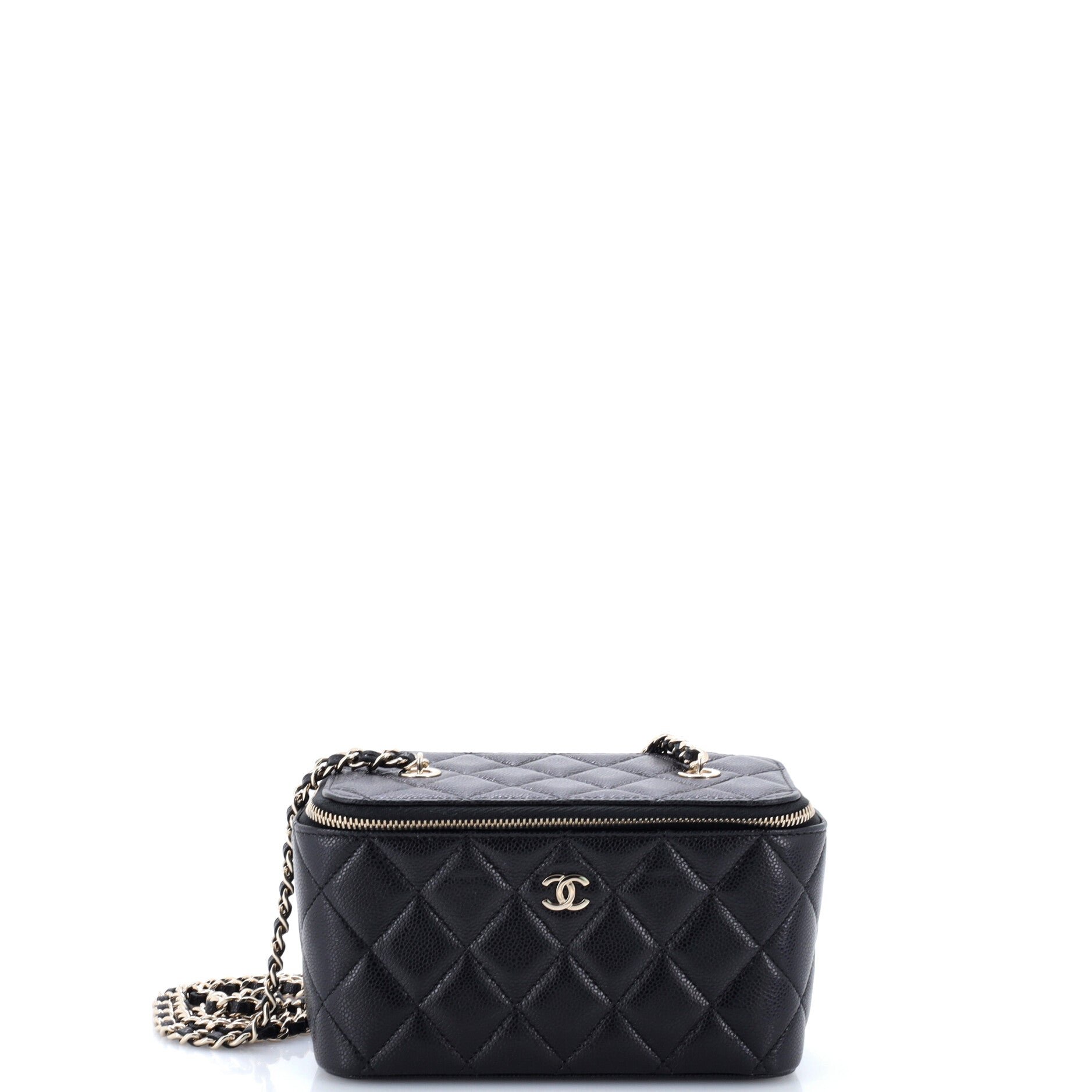 Classic Vanity Case with Chain Quilted Caviar Small