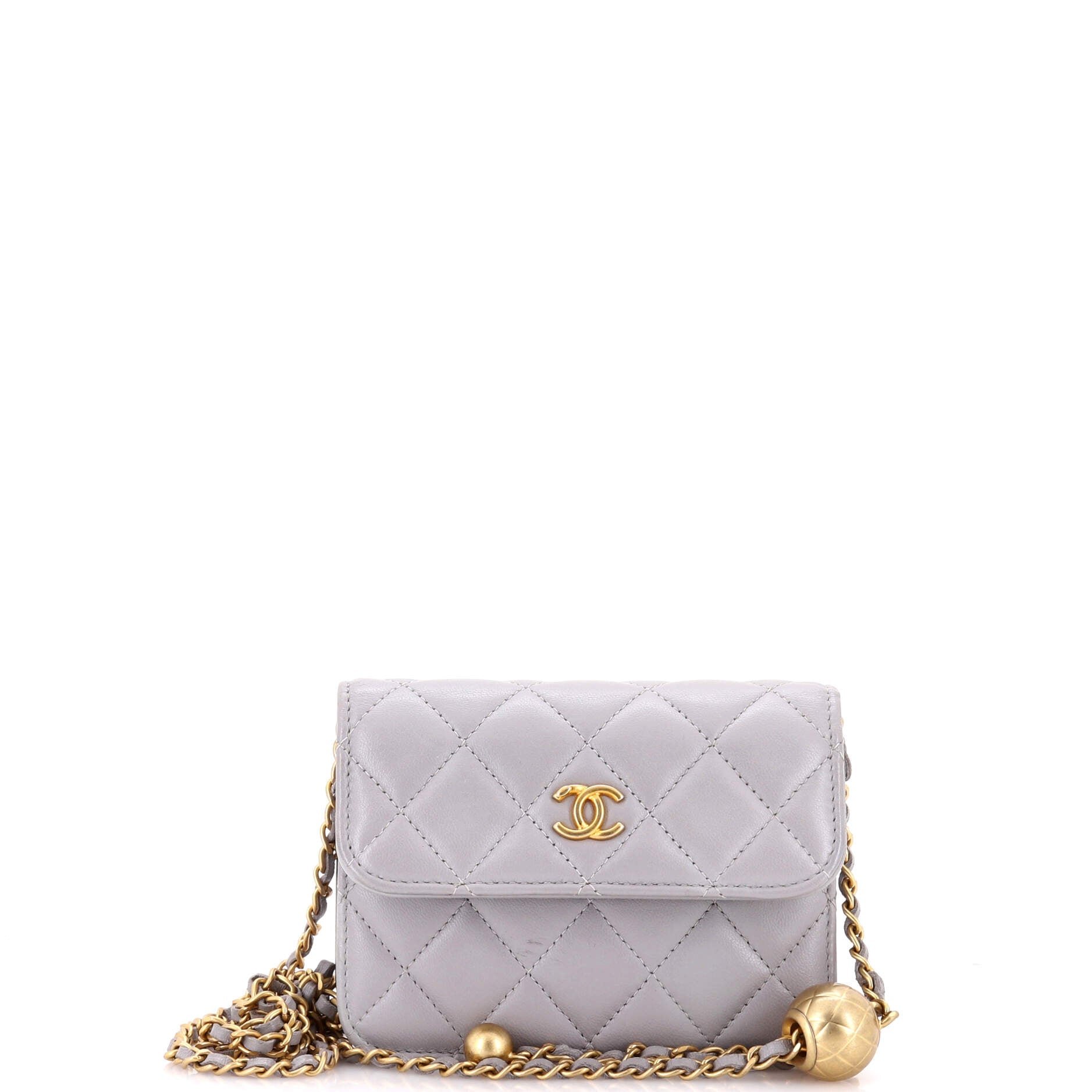 Pearl Crush Flap Clutch with Chain Quilted Lambskin Mini