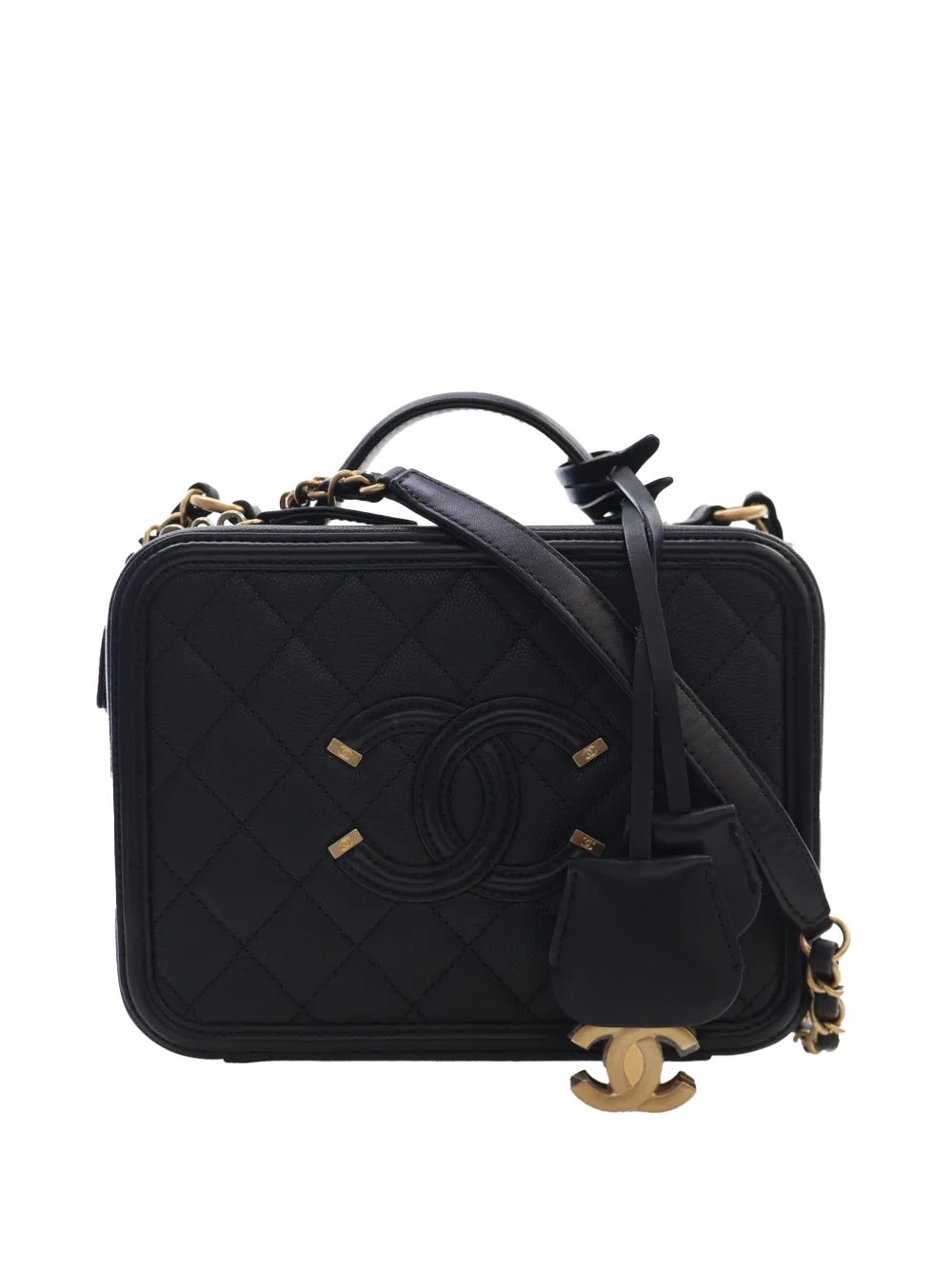 2018 Medium Caviar CC Filigree Vanity Case satchel