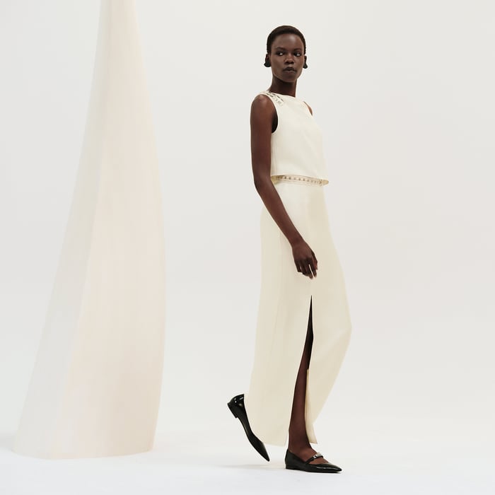 Blanc Sel Draped Embroidered Long Dress