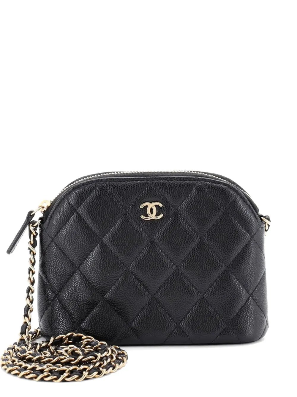 CC Dome Zip Clutch with Chain Quilted Caviar Mini crossbody bag