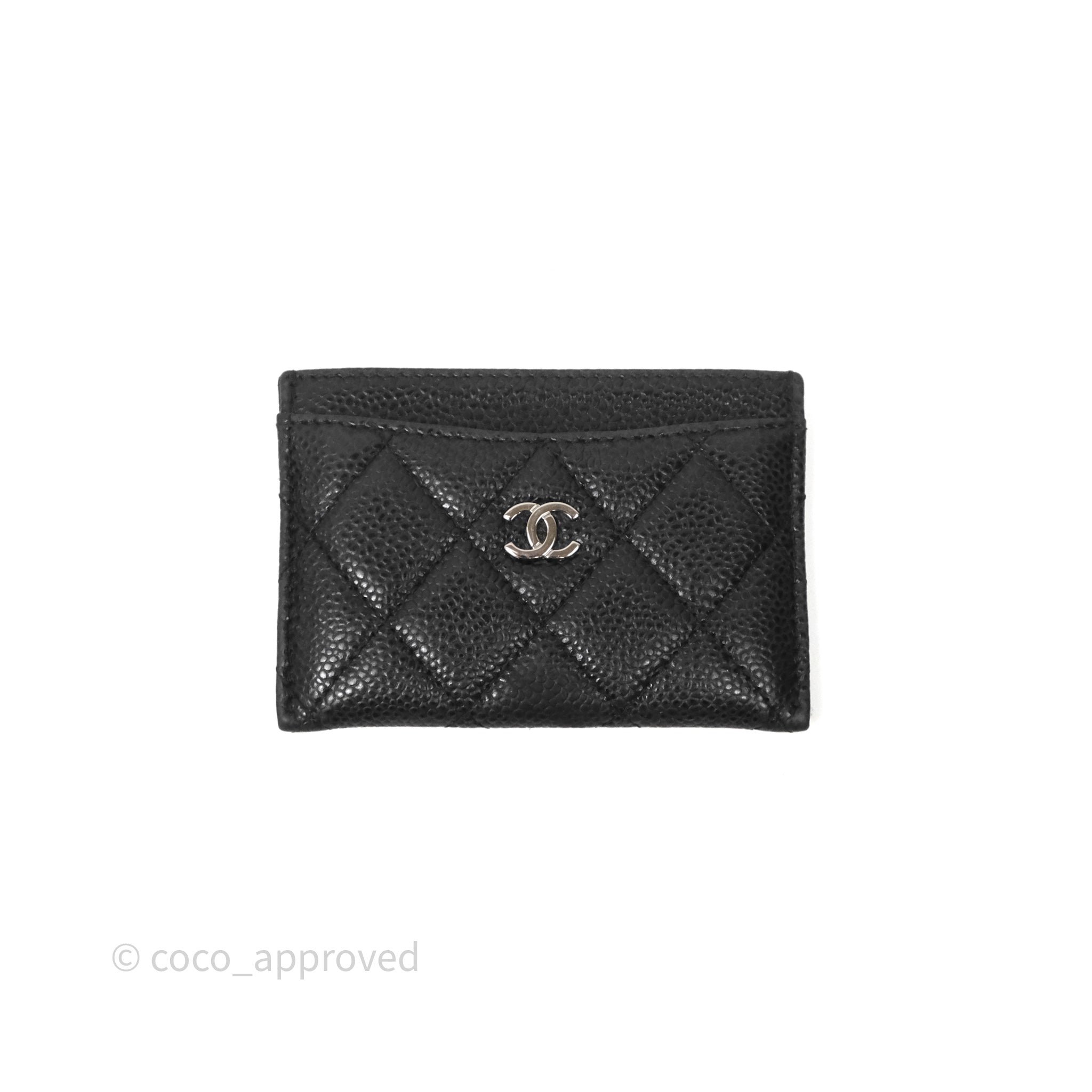 Chanel Classic Flat Card Holder Black Caviar Silver Hardware