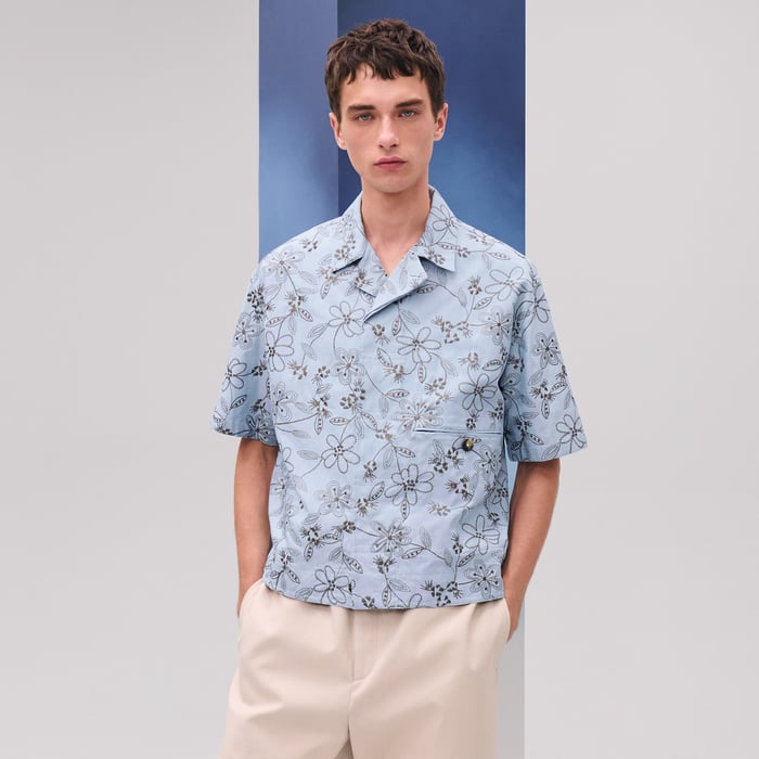 Bleu Glacier "Fleurs Technique" Short-sleeve Overshirt