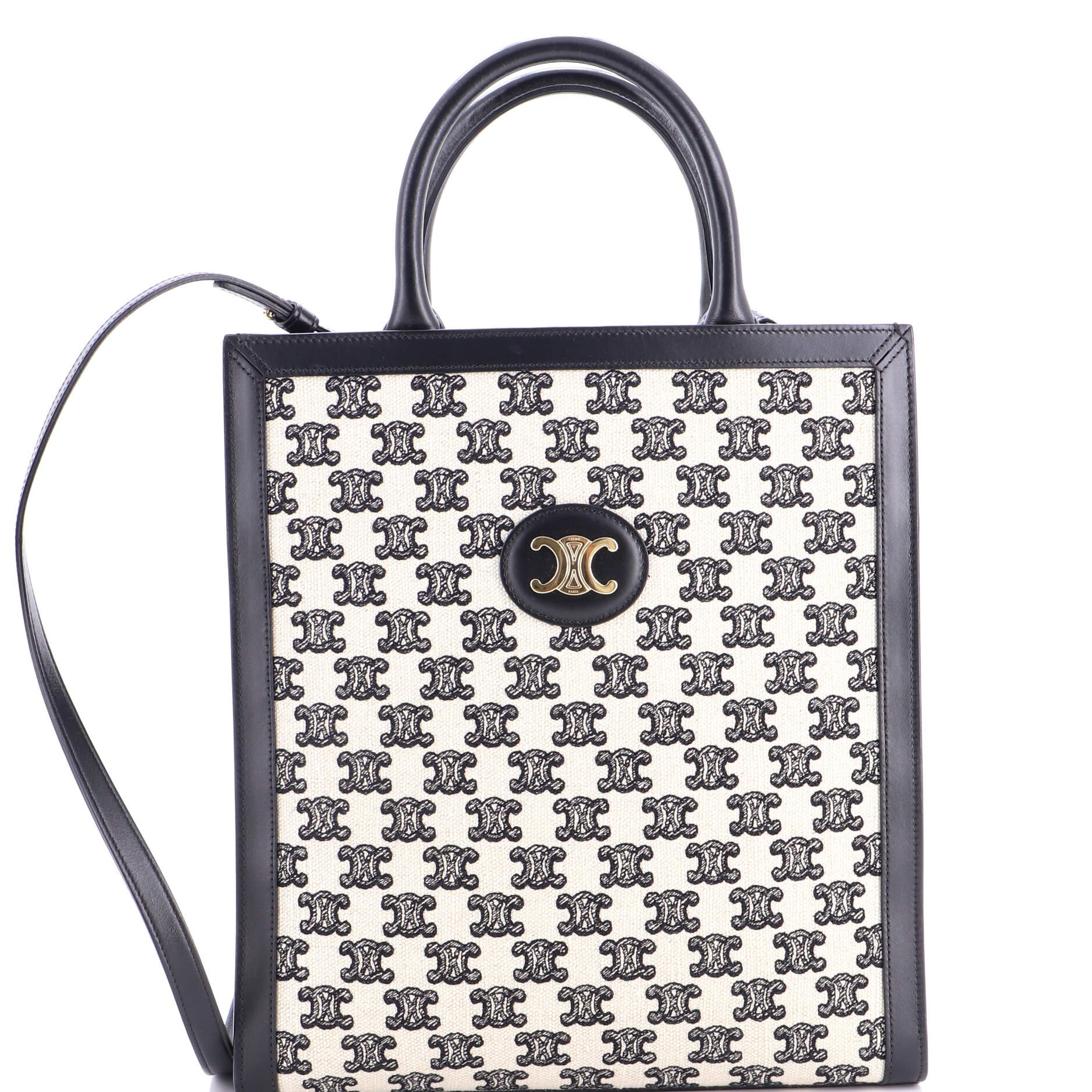 Vertical Cabas Tote Embroidered Canvas with Leather Small