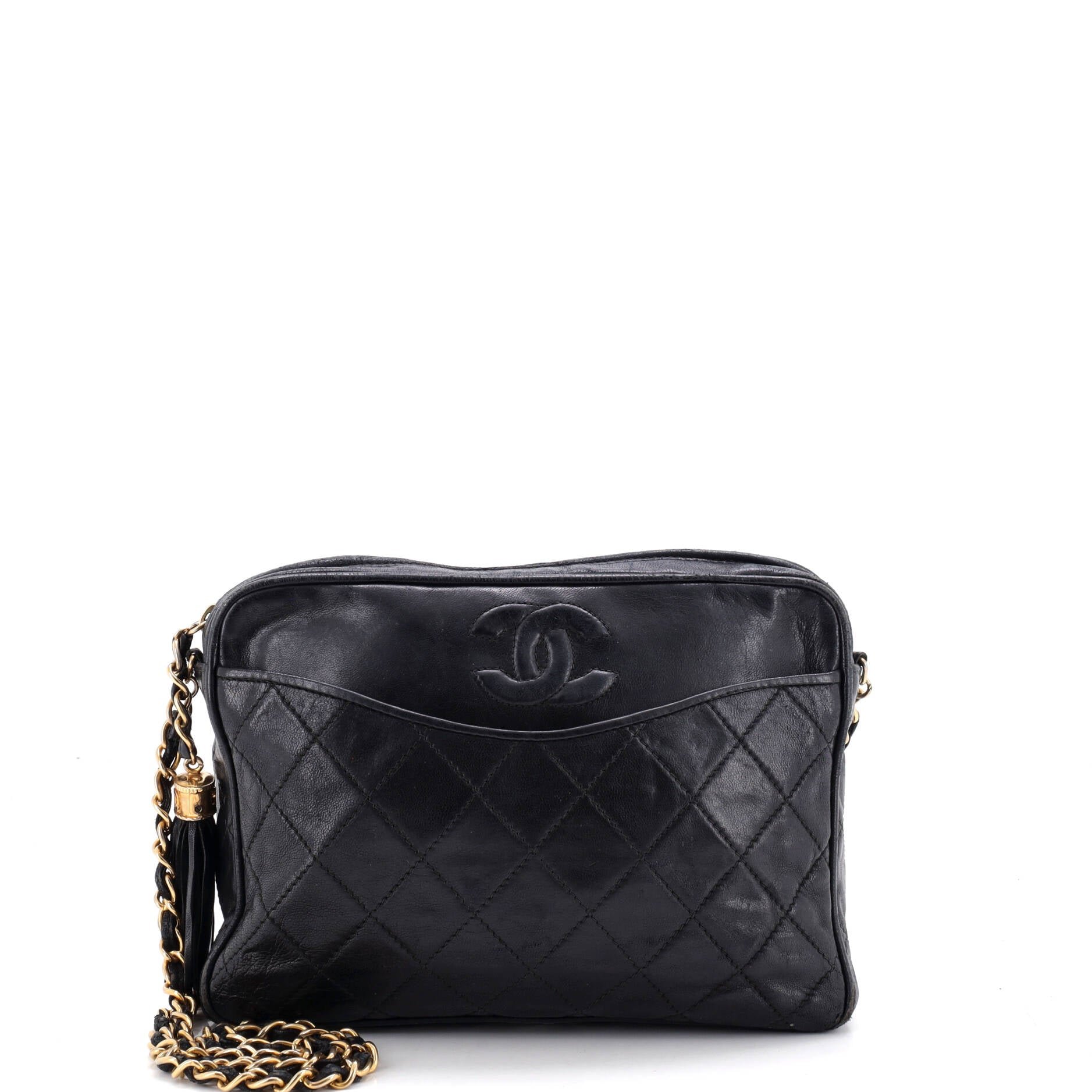 Vintage Camera Tassel Bag Quilted Leather Medium