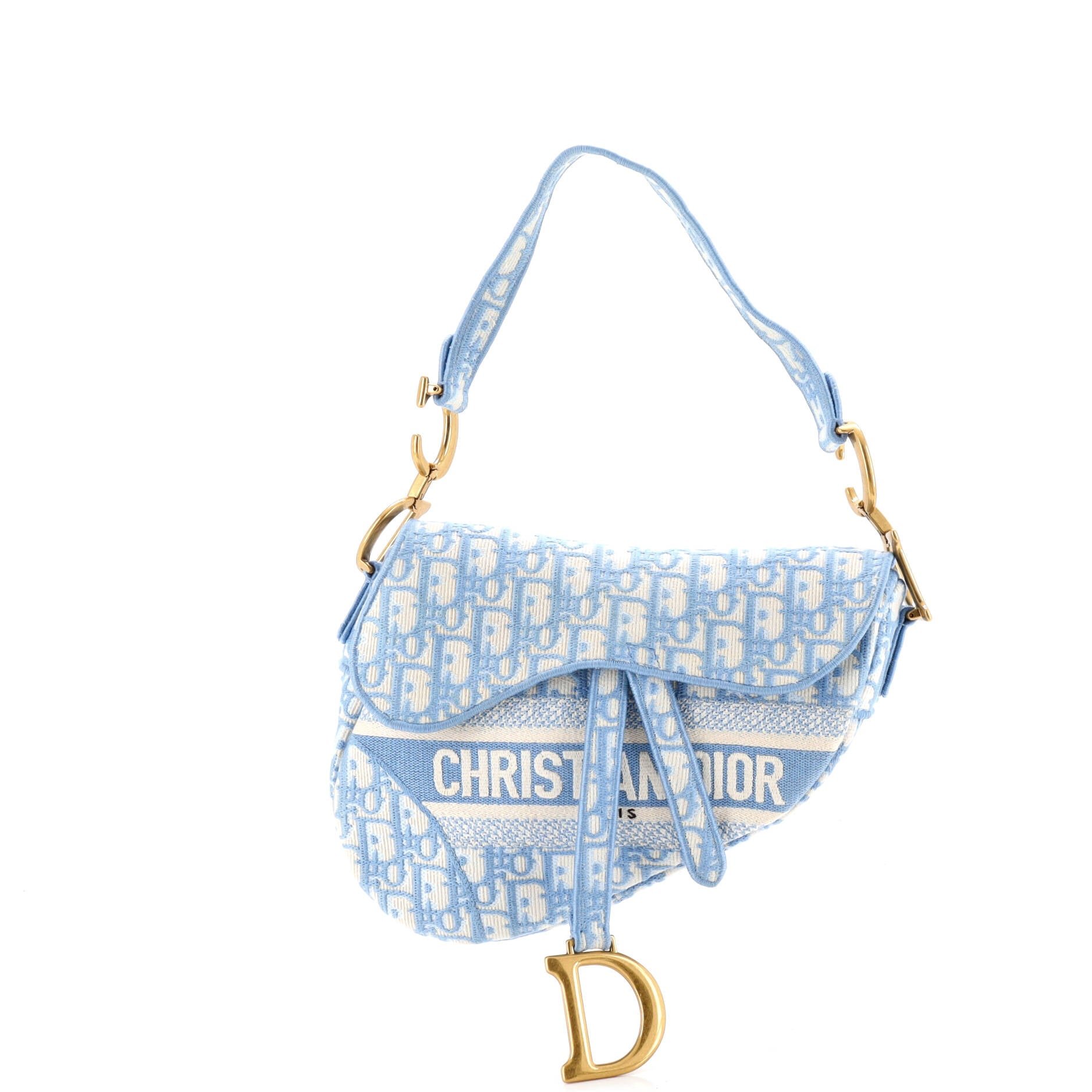 Dior Saddle Handbag Logo Embroidered Oblique Canvas Medium
