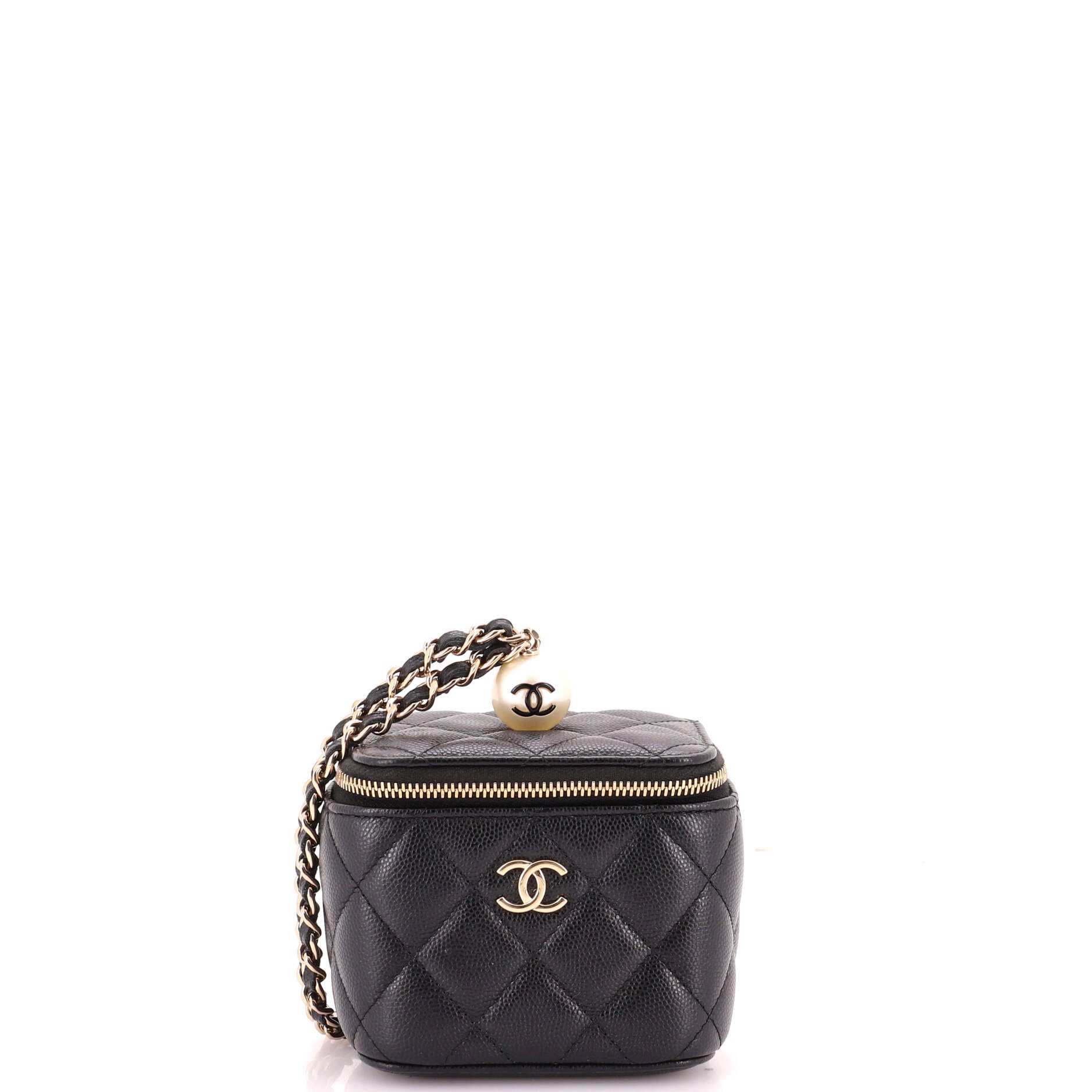 Classic Pearl Vanity Case with Chain Quilted Caviar Mini
