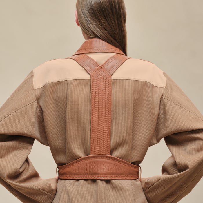 Marron Pain d'Épice Mixed Leather Trench Coat