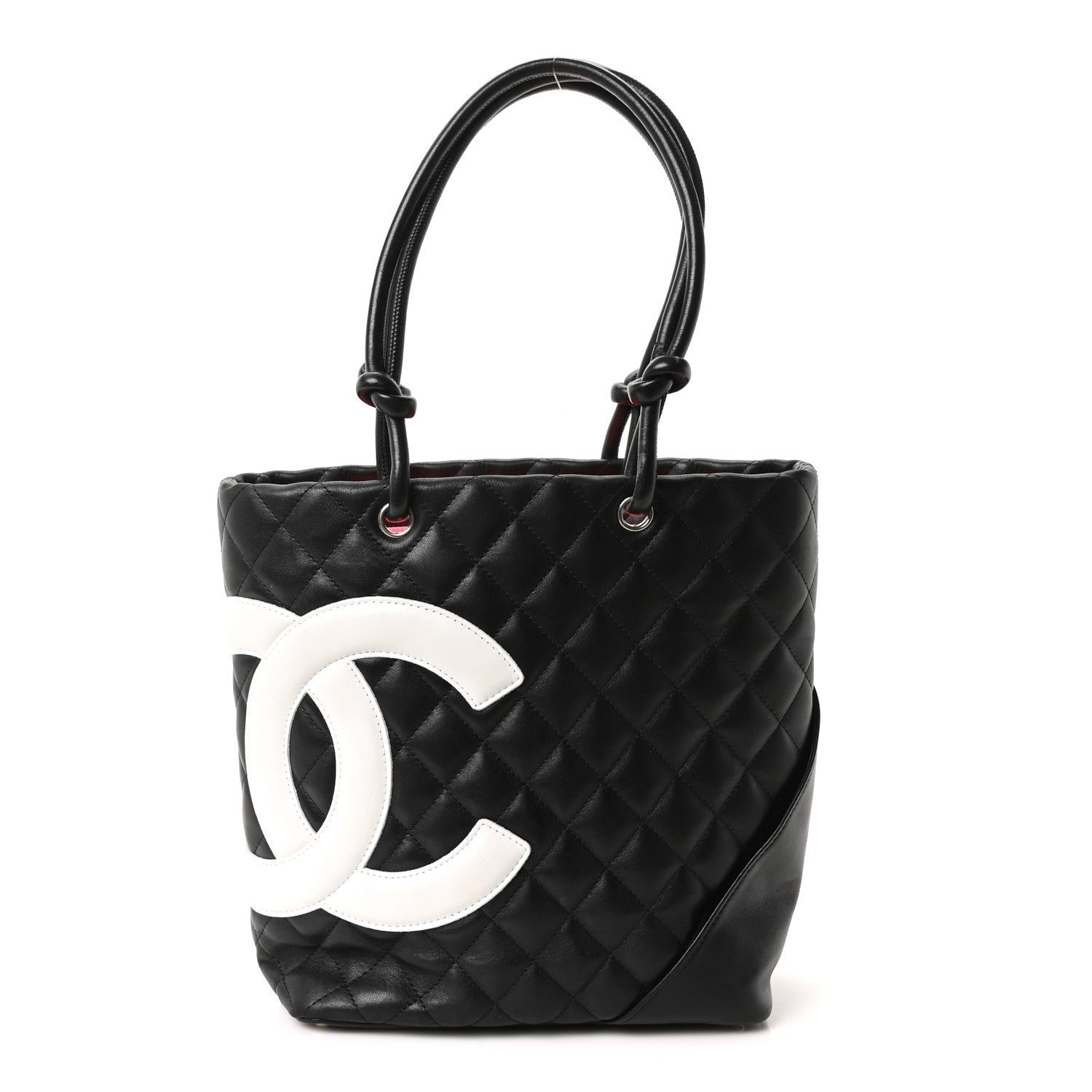 Calfskin Quilted Medium Cambon Tote Black White