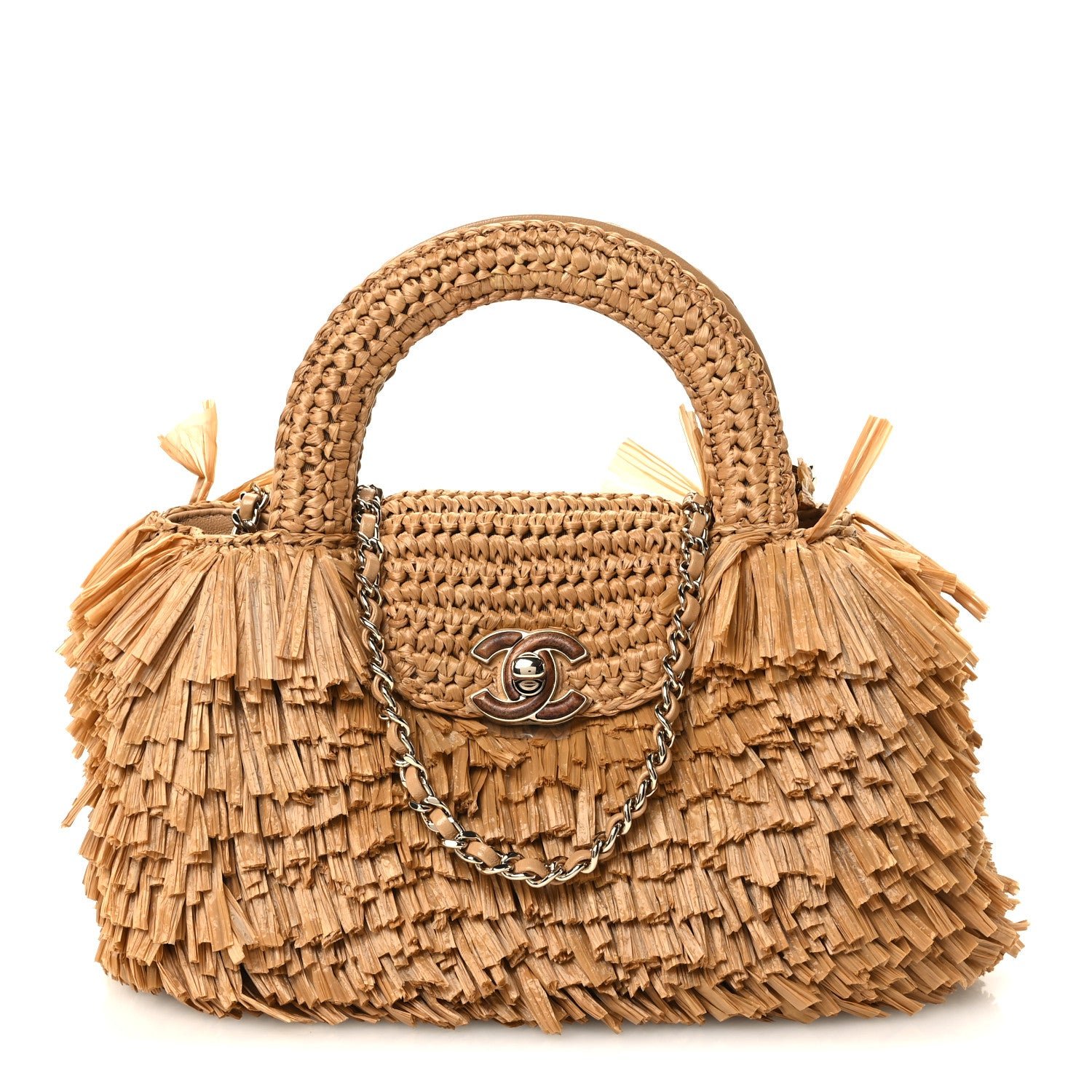 Chanel Raffia Fringe Nano Kelly Shopper Dark Beige
