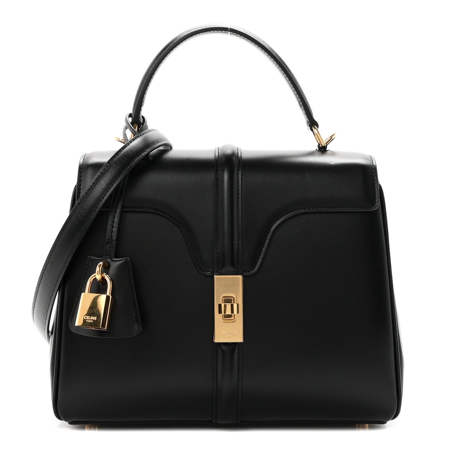 Celine Satinated Calfskin Small 16 Top Handle Bag Black