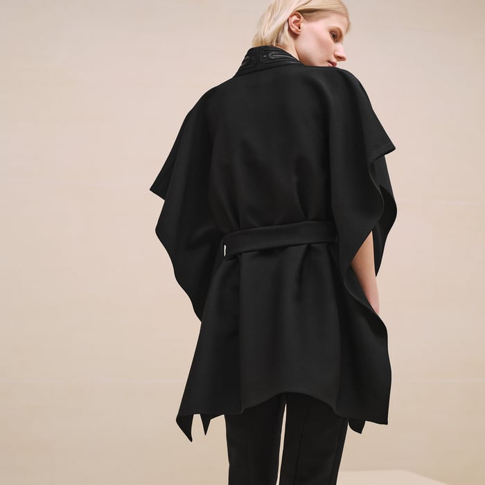 Noir Embroidered Long Poncho Vest